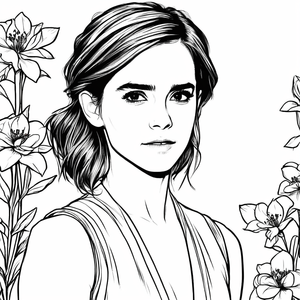 a beautiful drawing of Emma Watson, black and white, black & whitE,
,Coloring Book, ColoringBookAF,
 <lora:ColoringBookRed...