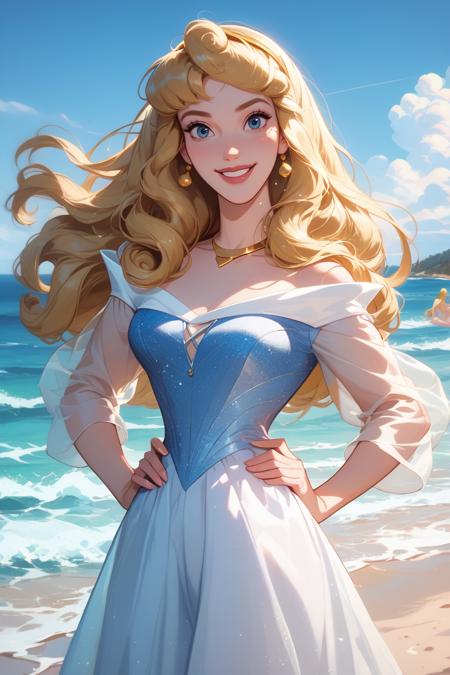 DisneyAurora, 1girl, blonde hair, blue eyes, long hair