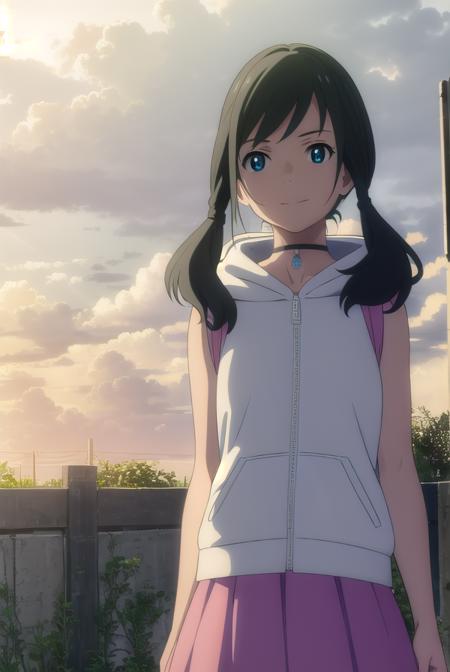 hinaamano, <lora:hina amano movie-lora-nochekaiser:1>,
hina amano, black hair, twintails, blue eyes, smile,
BREAK skirt, jacket, sleeveless, choker, hood, bag, hoodie, white jacket, backpack, hood down, hooded jacket, pink skirt, sleeveless jacket, sleeveless hoodie,
BREAK outdoors, sky, day, cloud, sunlight, cloudy sky, wind, light rays,
BREAK looking at viewer, (cowboy shot:1.5),
BREAK <lyco:GoodHands-beta2:1>, (masterpiece:1.2), best quality, high resolution, unity 8k wallpaper, (illustration:0.8), (beautiful detailed eyes:1.6), extremely detailed face, perfect lighting, extremely detailed CG, (perfect hands, perfect anatomy),