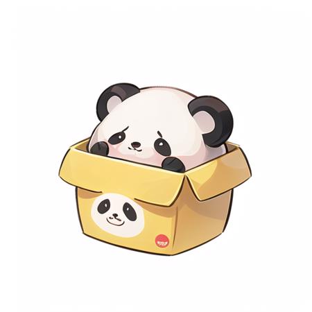 (masterpiece, top quality, best quality, official art, beautiful and aesthetic:1.2),(8k, best quality, masterpiece:1.2),(((white background,))),A pink box with a panda on the lid and a yellow stripe on the top, solo, white background, no humans