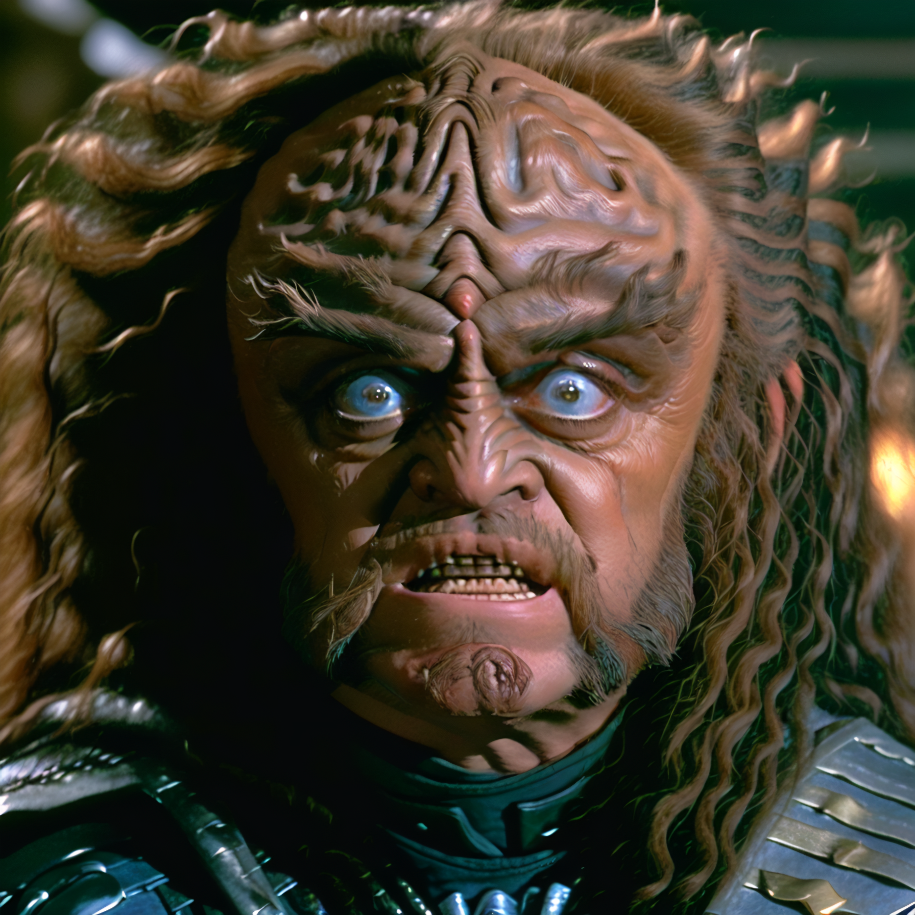 tng-gowron raising his fist in the air withLora(n47-v1-tng-gowron,0.75) angry++ wide open eyes