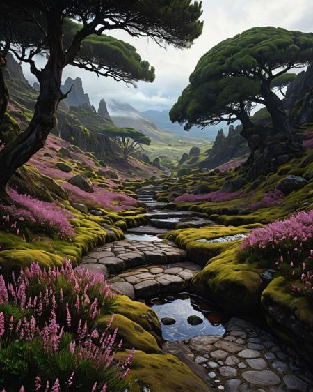 hyperrealistic art  a wanderer between worlds in flowing clothes, (epic landscape:1.5),  (style Historical drawing), (style Historical painting),best quality, masterpiece, extremely detailed,  professional  art,  professional painting, an extremely delicate and beautiful, dynamic,  great lighting, perfect shading, professional shading, depth of field,   side soft light, elegant, gorgeous, highly detailed,   full shot, uncropped,   pure genious, absolutely perfect,  highly detailed, breathtaking,
Volcanic foothills covered in heather, moth cocoons in crevices, roman road with worn paving,sacred grove clearings where stone-circle portals hum with ley line energy, the air heavy with singing spore rainfall that coats sunken oracle pools, 
<lora:psychedelic_trip:0.7> psychedelic trip,
<lora:EldritchRomanceIllustration1.3.1:0.15>,
<lora:- SDXL - vanta-black_contrast_V3.0:0.3>,
<lora:add-detail-xl:1>,
<lora:detailed_notrigger:1>, . extremely high-resolution details, photographic, realism pushed to extreme, fine texture, incredibly lifelike