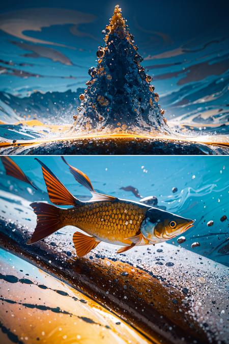 best quality, lots of fish, microbe scale, view from the huge lens, arowana, cloud, sky, tyndall effect, splashing, detailed scale, realistic, extremely detailed, masterpieces <lora:soapbubblefilm_lora_CwR_gm5:0.5>