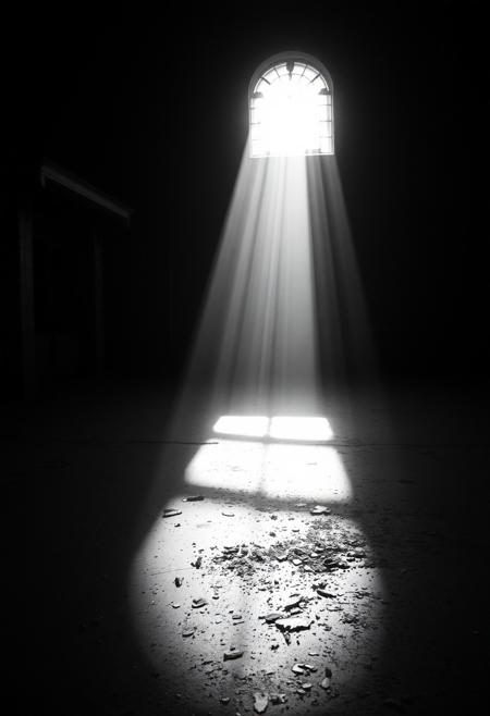 Forgotten Hopes, dramatic lights, dynamic shadows, black and white photography, extremely sad but beautiful environment