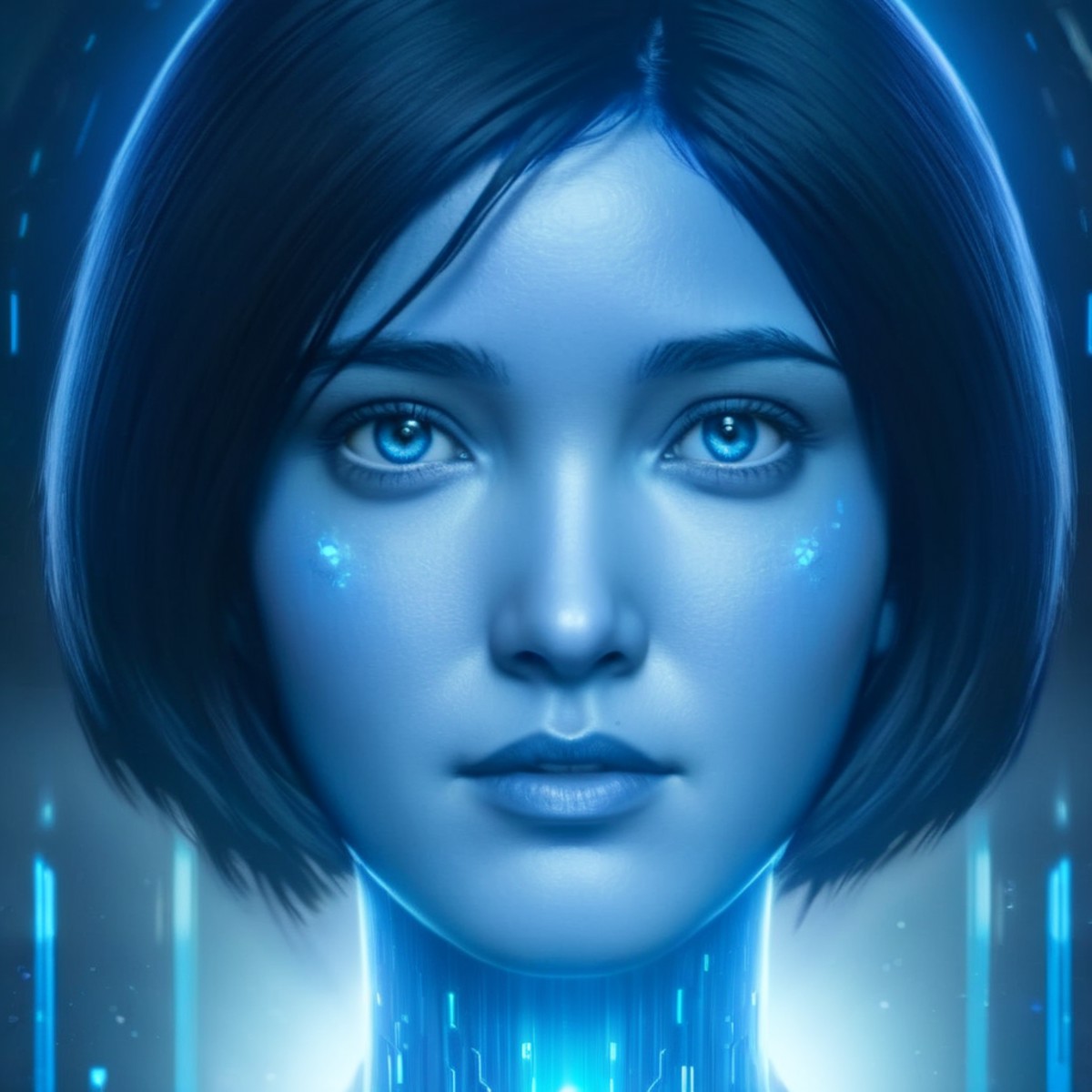 Advertising poster style,  <lora:Cortana Halo:1.2>
Cortana Halo a fictional artificially intelligent woman character in th...
