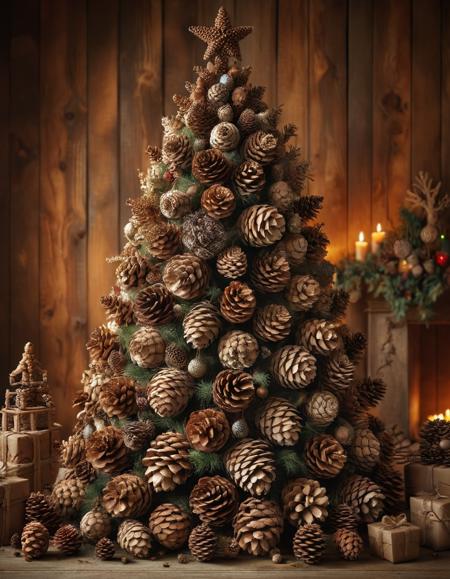 Chritsmas tree with ornaments made of pinecones, ral-pinecone <lora:ral-pinecone:1>