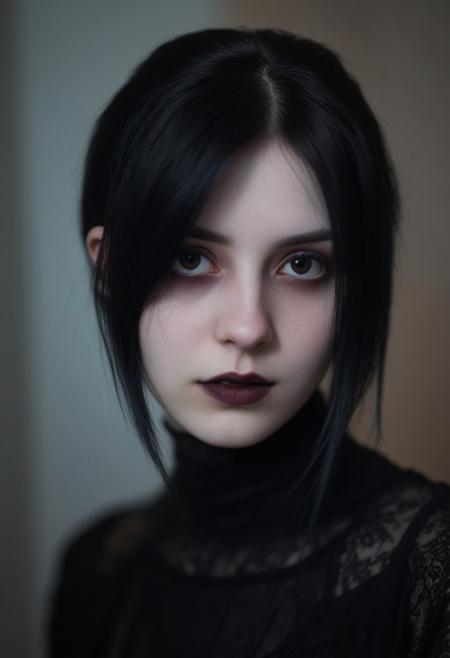(((top-priority))), real-life, goth-girlfriend, split ambient twilight light, shallow focus, realistic shadows, ideal, vellus hairs, best image, best quality, depth of field, perfect composition, suggestive:1.2,