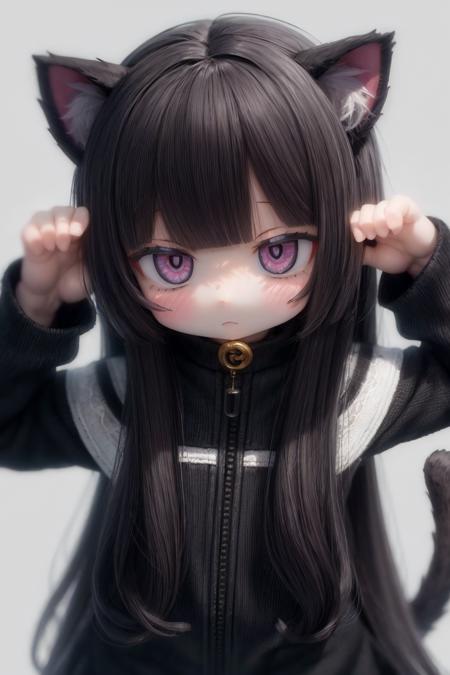 animal girl,black animal hair,Lots amount of hair,full hair,cat ears,paw pose