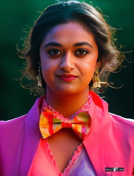 KeerthySuresh, art by Eve Arnold, photograph, Personal Girl, Attending theater performances, wearing autumn outfit, Bowtie, Belly Button Ring, film grain, Nikon d3300, 80mm, Flickr,  <lora:KeerthySureshSD1.5:1>