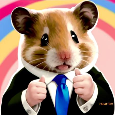 susu susu,hamster,necktie, suit, formal, thumbs up, solo, rainbow