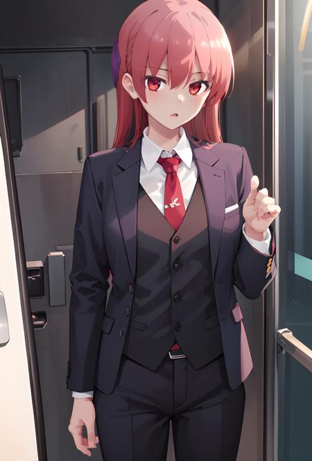 (masterpiece:1.2), (best quality:1.15), extremely detailed, perfect lighting, ((suit, suit jacket)), pant suit, pants, vest, necktie, shirt, formal, (alternate costume), tsukasa, 1girl, solo, <lora:[Anime] Tsukasa Tokinawa B:0.8>