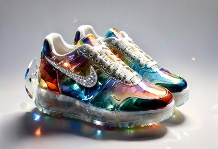 cs-cr1stal-v2,masterpiece,intricate details,best quality,
a pair of nike sneakers made of luminescent crystals with the logo also made of crystal, white background, basic background