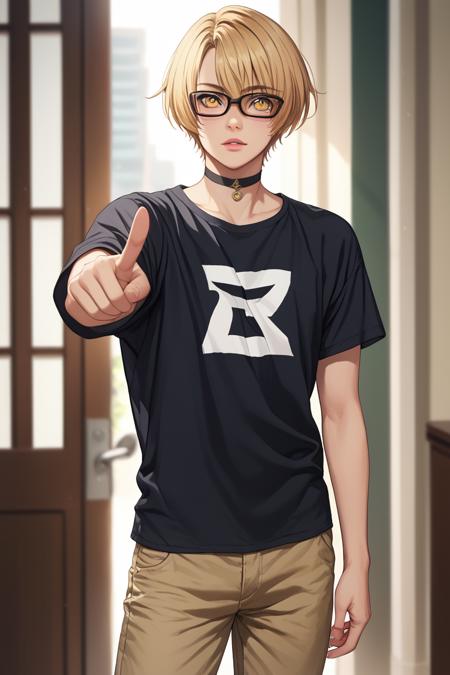 Izum1S3n4, glasses, yellow eyes, blonde hair, short hair