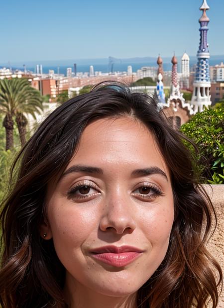 portrait of sks woman in Barcelona, at Park Guell, by Flora Borsi, style by Flora Borsi, bold, bright colours, ((Flora Borsi)), by Ansel Adams, <lora:lora-small-myleene-klass-v1:1>