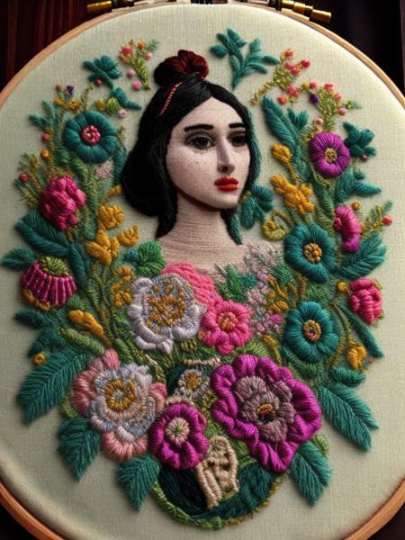 <lora:NEEDLEPOINT:1>NEEDLEPOINT style The story he told was embroidered with colorful exaggerations and embellishments.