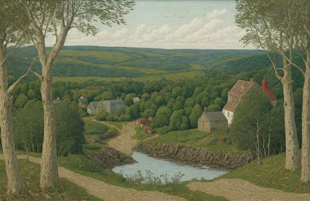 style of Henry Moret, coppice ,thicket ,patch ,farm ,plantation , Gorge , a painting,scenery,scene painting,