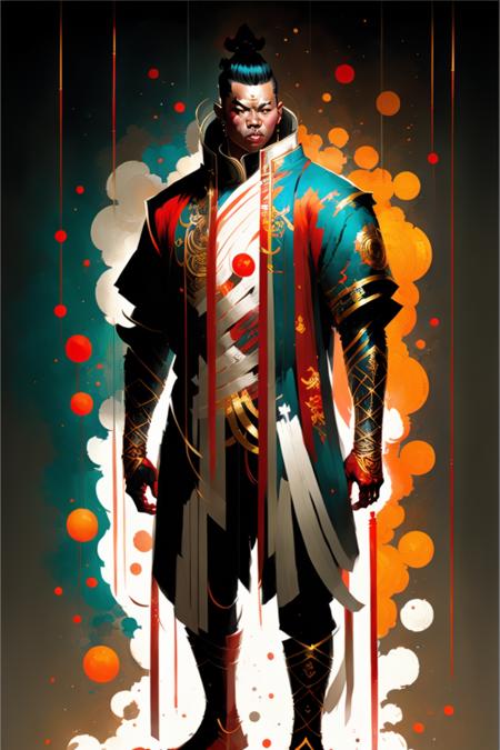 Full body portrait of a chinese male character 
in CCDHT artstyle
( by [ Jakub Rebelka | Tomer hanuka ] ) and [ Victo Ngai | James jean | Kilian Eng ]