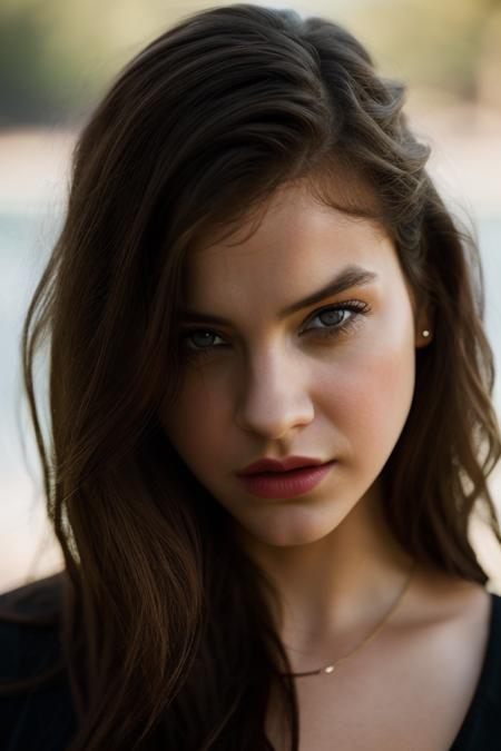 <lora:b4rb4r4p4lv1n:0.9>, a Realistic photo of b4rb4r4p4lv1n woman, 1girl, solo, long hair, looking at viewer, simple background, brown hair, collarbone, parted lips, lips, portrait, realistic, professional Photography, Photorealistic, detailed eyes, RAW, analog, sharp focus, 8k, HD, DSLR, high quality, Fujifilm XT3, film grain, award winning, masterpiece