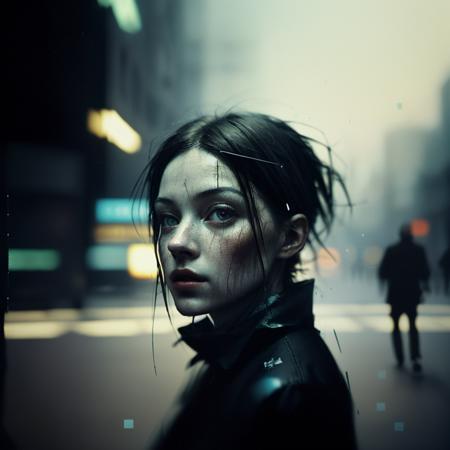 (analog photo cinematic film still, depth of field, bokeh) BREAK abstract crowded streets illustration, glitch effects, fading, by Guy Denning, by Johannes Itten, by Russ Mills, centered, glitch art, clear, hacking effects, chromatic, cyberpunk, color blocking, digital art, concept art, abstract