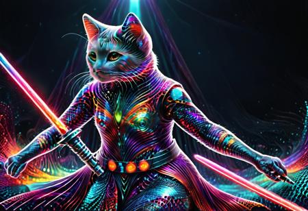 Fractangles, made out of fractangles, concept art of Sith darth Tabby Cat dark robe with a red light saber in star wars universe, highly detailed photo, photorealistic, realism, On a star ship in space, surreal lighting, fractal geometry, sci-fi, volumetric lighting, (Fractangles:1.4), (made out of fractangles:1.3),
