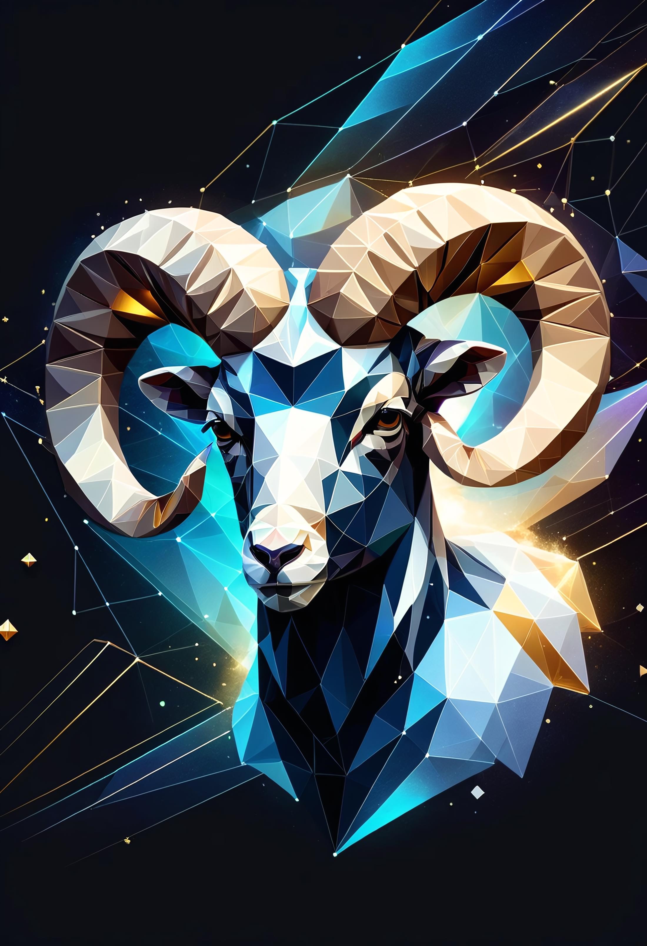 A Colorful 3D Ram Render with a Starry Background