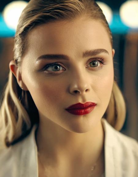 cinematic photo skswoman, long hair, parted lips, blurry, lips, makeup, lipstick, portrait, realistic, bokeh, professional, 4k, highly detailed <lora:Chloe Grace Moretz:1.2>