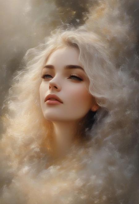 Portrait of woman with very volumous, elegant curly hair in nature, fluffy, novuschroma25 style <lora:novuschroma25 style_light:1>, <lora:sdxl_lightning_8step_lora:1>