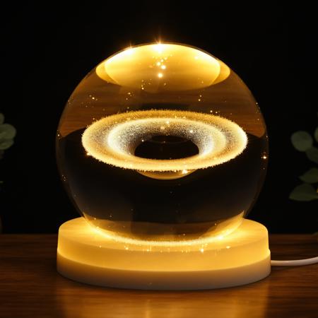 a crystal ball with a black hole inside of it, yellow night light, warm ambient light<lora:CrystalBall_1.0:1>