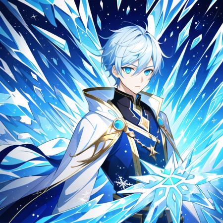 <lora:GenshinSplash-V3:1> splash screen, swirling background, dynamic scene, 1boy, male, young mage, (face, wide-eyed:1.5), elegant ornate robe, magic, fantasy, aqua_theme, (ice crystals:1.1), frost, (snowflakes:1.1)