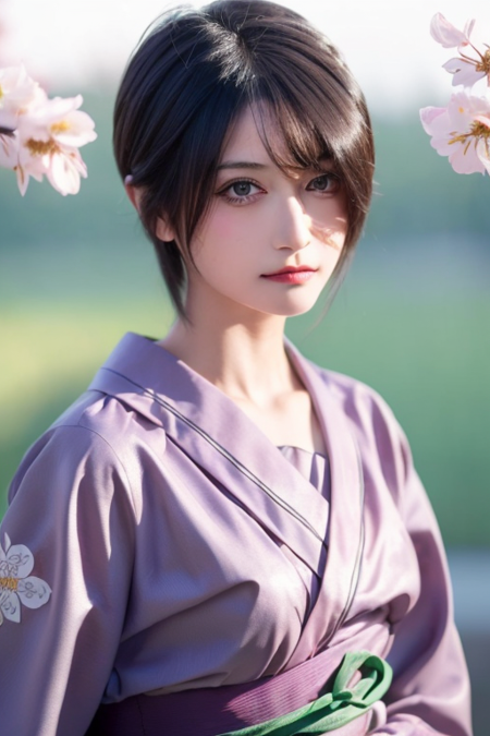 1girl,(wearing a yukata:1.5),(hair ornament:1.2),(sakura flowers in the  background:1.5),(RAW photo, best quality), (realistic, photo-realistic:1.4), masterpiece, an extremely delicate and beautiful, extremely detailed, 2k wallpaper, Amazing, finely detail, extremely detailed CG unity 8k wallpaper, ultra-detailed, highres, soft light, beautiful detailed girl, extremely detailed eyes and face, beautiful detailed nose, beautiful detailed eyes,cinematic lighting,perfect anatomy,slender body,