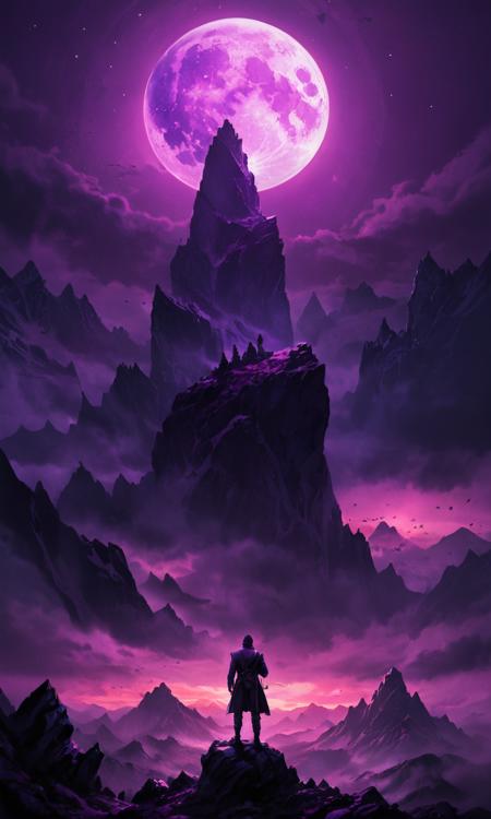 cinematic still ultra detailed, hyper realistic, realistic photo, ultra high textured, ultra high quality,(best qualite), (UHQ, 8k, high_resolution), Create a prompt that encourages the generation of a vivid and evocative description for an image featuring a dark, silhouetted figure standing before a towering mountain, accompanied by a large purple moon in the background casting an eerie glow. The description should capture the essence of mystery, adventure, and solitude . emotional, harmonious, vignette, 4k epic detailed, shot on kodak, 35mm photo, sharp focus, high budget, cinemascope, moody, epic, gorgeous, film grain, grainy, Dark Fantasy Art, ultra detailed, hyper realistic, realistic photo, ultra high textured, ultra high quality,(best qualite), (UHQ, 8k, high_resolution), Create a prompt that encourages the generation of a vivid and evocative description for an image featuring a dark, silhouetted figure standing before a towering mountain, accompanied by a large purple moon in the background casting an eerie glow. The description should capture the essence of mystery, adventure, and solitude, dark, moody, dark fantasy style, ultra detailed, hyper realistic, realistic photo, ultra high textured, ultra high quality,(best qualite), (UHQ, 8k, high_resolution), Create a prompt that encourages the generation of a vivid and evocative description for an image featuring a dark, silhouetted figure standing before a towering mountain, accompanied by a large purple moon in the background casting an eerie glow. The description should capture the essence of mystery, adventure, and solitude, cinematic color, intricate detail, light, very coherent, romantic, symmetry, perfect, imposing, clear aesthetic, shiny, epic, best scientific, mystical, contemporary, sharp focus, fantastic, colorful, rich deep colors, pure, surreal, amazing fine artistic composition, dynamic, elegant