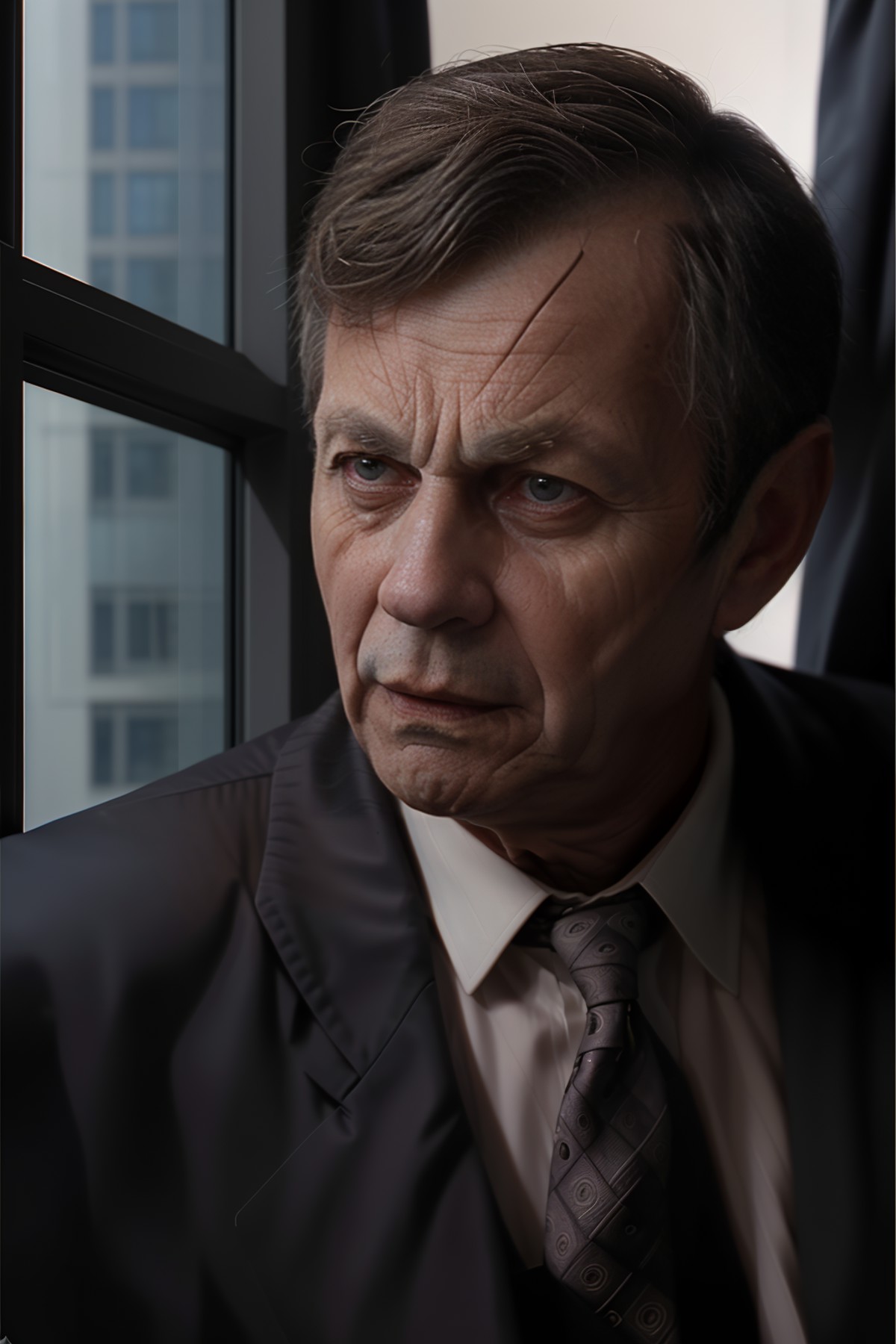 csm, old man, dark suit, looking through a window, strong, large,
 <lora:CigaretteSmokingManSD:0.9>