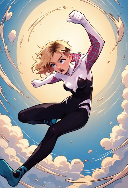 score_9, score_8_up, score_7_up, score_6_up, score_5_up, score_4_up, spider gwen, swinging though the air, diving, somersaulting, flipping,  lno mask, incredibly sexy, source_anime, hentai, official art, movie still, 8k detail, nsfw