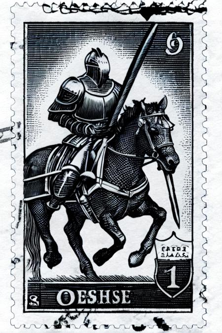 best quality,stamp,design_on_black_background,knight charging