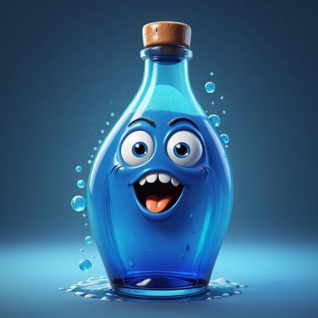 comic (Digital Artwork:1.3) of (Illustration:1.3) <lora:Smiling_Jellyfish_XL_Series:1> a blue bottle with a face on it, character is covered in liquid, sherek head design as a bottle, hyper realistic poison bottle, rendered in cinema 4 d octane, cute 3 d render, droplets flow down the bottle, rendered in cinema4d, rendered in cinema 4 d, blue realistic 3 d render, stylized as a 3d render,CGSociety,ArtStation . graphic illustration, comic art, graphic novel art, vibrant, highly detailed