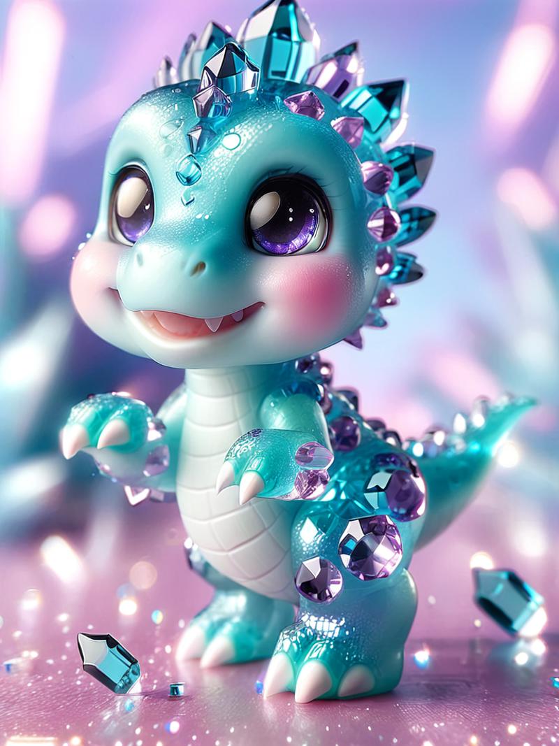 A purple and blue cartoon character with a diamond-studded necklace.
