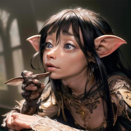 <lora:gelflingmacho:1>,most beautiful artwork in the world, gelfling,black hair long, realistic, intricate detail, nostalgia, Intricate, High Detail, Sharp focus, dramatic,