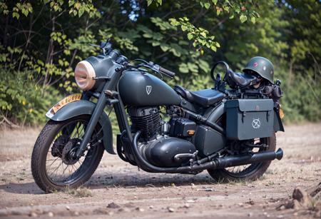 gorgeously rendered RAW 8k HDR high-resolution wide-angle full-frame panoramic view of an (((exceedingly gorgeous voluptuous female dressed as a WWII wargirls speeding along a dirt road on a nz350)) in the distance, blonde hair, blue eyes, ((large breasts)), ((big tits)), hunched over handelbars, serious expression, explosions, dust being thrown by tires, fortified berms, highly detailed, intricate, lens flare,  bokeh, soft focus, diffused soft lighting, shallow depth of field, portrait, photography, photograph, cinematic lighting, detailed skin, realistic, photorealistic, hyperrealism, <lora:dkw_nz350:0.5>  <lora:wargirls:0.5>