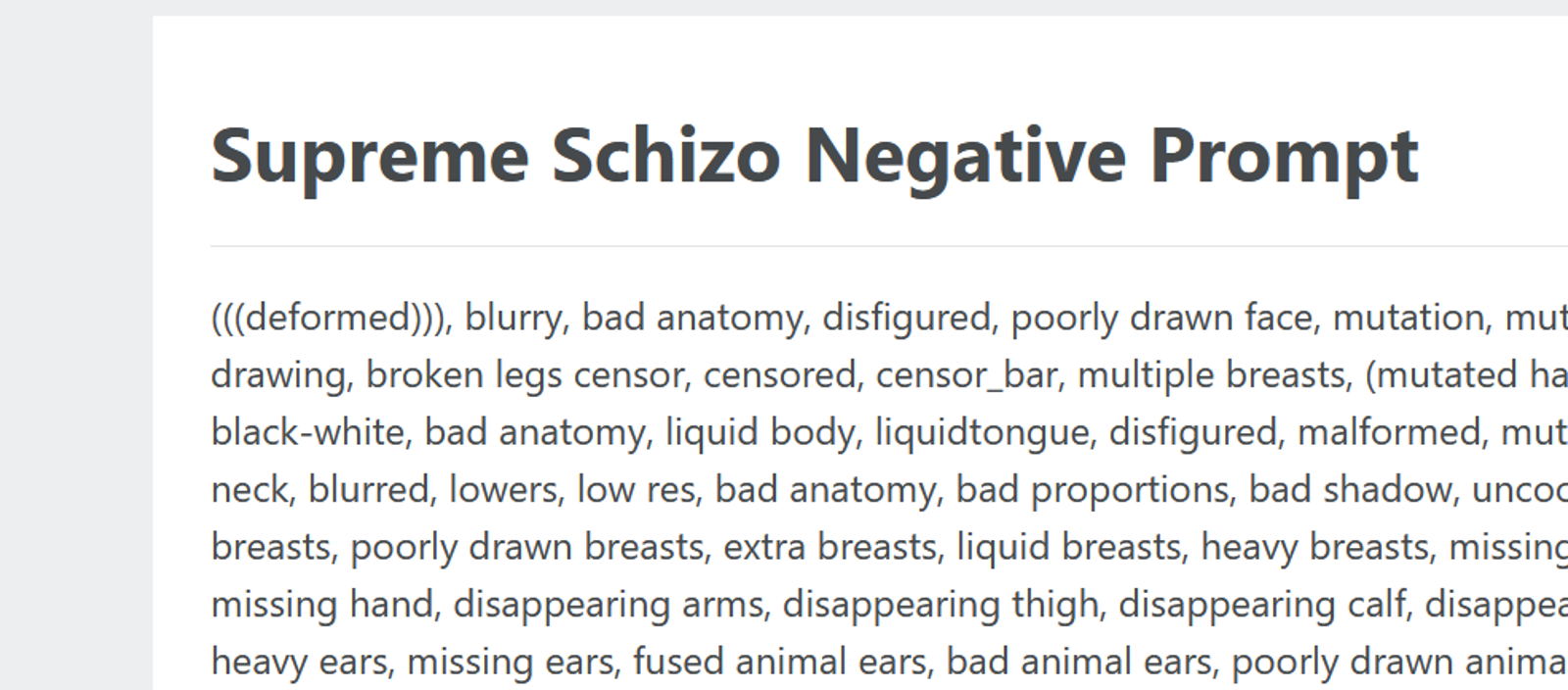 Supreme Schizo: Low-effort negative prompting