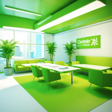 <lora:MirrorsEdge_v1.1:1>, Mirror's Edge style, a clean sterile green office lobby, white walls, computers, desks, office chairs, potted plants, 3D, anti-aliasing, highly detailed, octane render