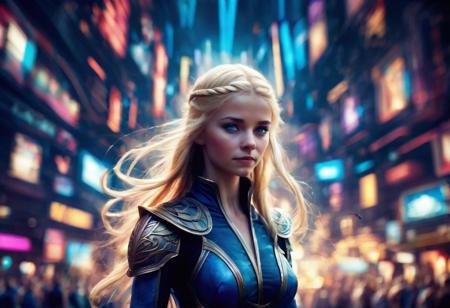 20-year-old Dutch girl, long hair, blonde hair, blue eyes, extremely beautiful, tall, full body, dynamic pose
image style is a mix of hard lighting Chromatic Aberration and Gaussian Blur and Bokeh Panorama and Lens Flare , , surreal futurism with smooth detail in the style of Ian Miller and lush digital painting  , soft lighting and godrays Depth of Field Blur , , detailed Brian Froud , cinematic lighting Depth of Field Blur and Tilt-Shift Blur and film still , , incluenced by a mix of Yoshiyuki Tomino and Naoko Takeuchi ,