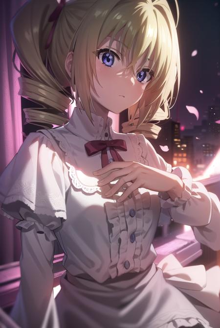 ravelphenex, <lora:ravel phenex anime s1-lora-nochekaiser:1>,
ravel phenex, blue eyes, blonde hair, twintails, drill hair, antenna hair,
BREAK dress, bow, pink dress, puffy sleeves, long sleeves, frills,
BREAK indoors, classroom,
BREAK looking at viewer, (cowboy shot:1.5),
BREAK <lyco:GoodHands-beta2:1>, (masterpiece:1.2), best quality, high resolution, unity 8k wallpaper, (illustration:0.8), (beautiful detailed eyes:1.6), extremely detailed face, perfect lighting, extremely detailed CG, (perfect hands, perfect anatomy),