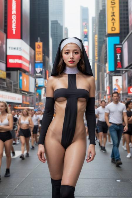 sinnun,nun,leotard,black footwear,underboob,cross