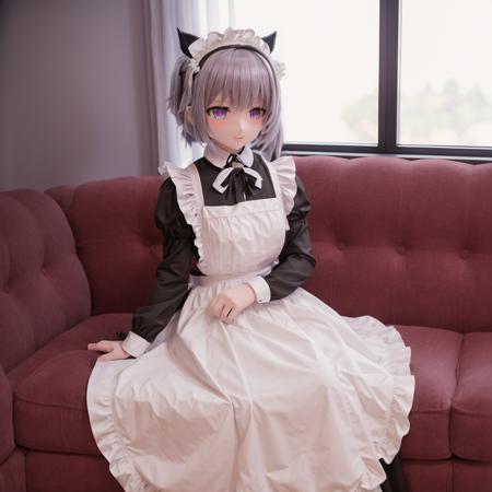 (kigurumi), maid, victorian maid dress, black dress, white apron, frilled headdress, sitting on couch, beautiful Victorian manor, indoors, comfy interior ((High resolution cosplay photography, best resolution, best quality, high quality, 4K HDR, best detail, extreme detail, HDR, shot on DSLR, depth of field)), trending on artstation, award winning photography, best photos, hyperdetailed, photo, photorealistic, made in unreal engine, beautiful hands, plastic anime face, anime girl, plastic anime girl mask, detailed beautiful anime eyes, medium shot, <lora:kigurumi_cosplay_xl:1>  <lora:victorian_maid:0.6>