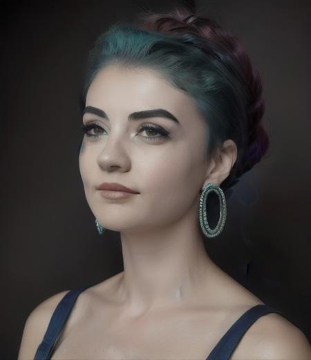 (zxzx:1.2) with blue hair wearing a green dress and earrings, with a dark background and a blue smoke, by Franois Quesnel<lora:tuba2bat20ecos-000009:1.0><lora:burcuSAFe:1.0>