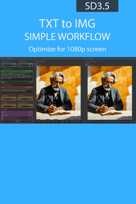 TXT to IMG simple workflow SD3.5 | UPSCALE | LORA |  GGUF | CIVITAI Metadata v1.0 - GGUF