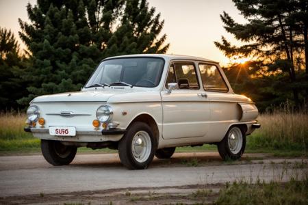 ZAZ968, parked in front of an abandoned red barn near a sprawling corn field, masterpiece, award winning, hyper realistic, natural lighting, sunset:1.0, muted colors, sharp focus, smooth, intricate details, 8k wallpaper, trending on artstation
<lora:ZAZ968:.8>