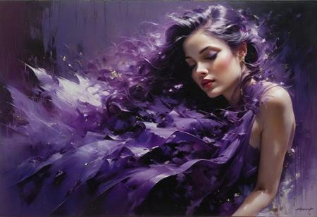 purple wolf, masterpiece, award wining, trending, , high quality, delicate, oil painting, by Jeremy Mann, Pino Daeni