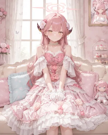 Lolita dress: pink lace tiered dress