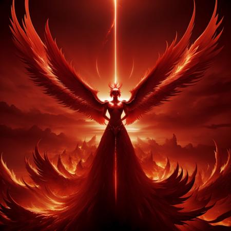 masterpiece,best quality,solo,wings,sky,glowing,red theme,multiple wings,spread wings,<lora:FHHY-000001:1>,fengh,